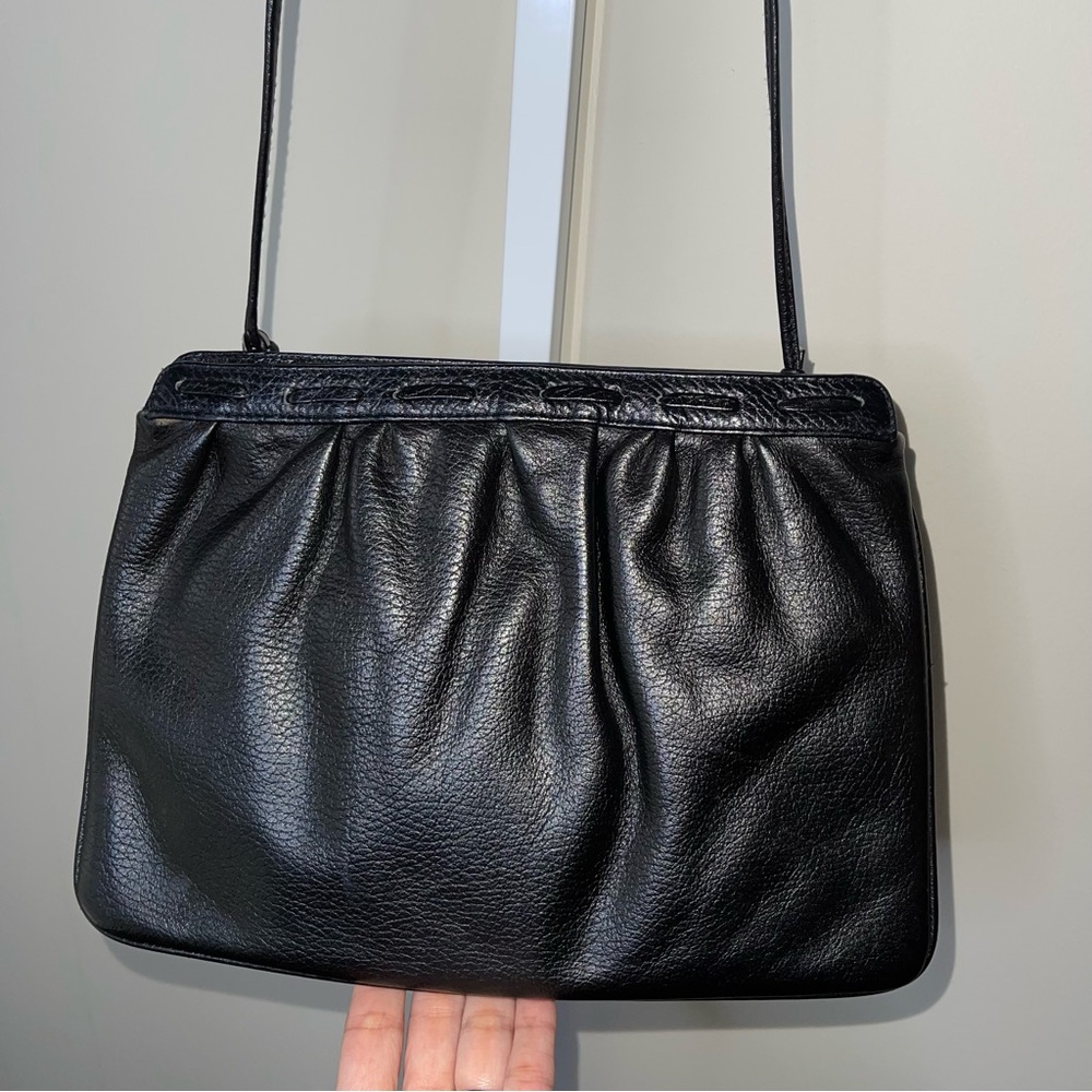 Vintage Charles Klein Black Leather Shoulder Bag — Made in Italy